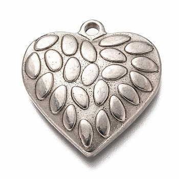 304 Stainless Steel Pendants, Heart, Stainless Steel Color, 26.5x25x4mm, Hole: 2mm