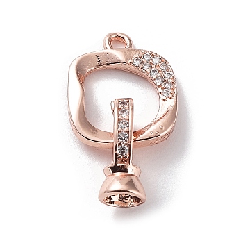 Rack Plating Brass Micro Pave Clear Cubic Zirconia Fold Over Clasps, Square, Cadmium Free & Lead Free, Long-Lasting Plated, Rose Gold, Square: 15x13x2mm, Clasp: 12x5.5mm, Inner Diameter: 4mm