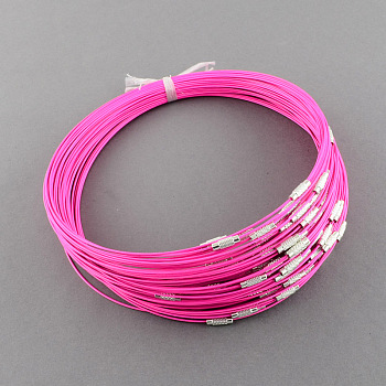 Steel Wire Bracelet Cord DIY Jewelry Making, with Brass Screw Clasp, Magenta, 225x1mm