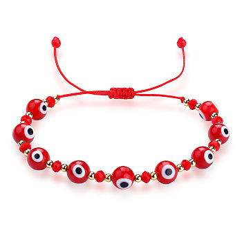 Glass Evil Eye Braided Bead Bracelet, Red