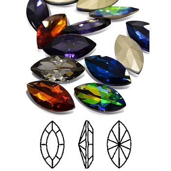 Faceted Horse Eye Glass Pointed Back Rhinestone Cabochons, Back Plated, Mixed Color, 27x13x6.5mm, about 12pcs/bag