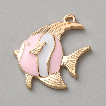 Alloy Enamel Pendants, Golden, Fish, 29.5x24.5x3.5mm, Hole: 2mm