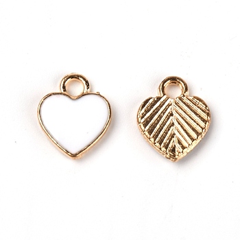 Alloy Pendants, with Enamel, Heart, Light Gold, White, 12x9.5x2mm, Hole: 2mm