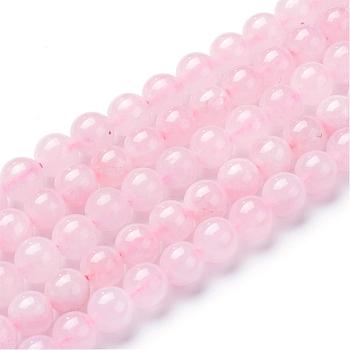 Natural Rose Quartz Beads Strands, Round, 8~8.5mm, Hole: 1mm, about 47pcs/strand, 15.5 inch