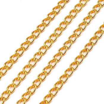 Iron Twisted Chains Curb Chains, Unwelded, Golden, with Spool, Link:4x6mm, 1mm thick, about 164.04 Feet(50m)/roll