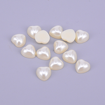 ABS Plastic Cabochons, Heart, Old Lace, 8x8x4mm, about 100pcs/bag