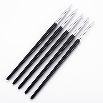 Silicone Nail Art Sculpture Pen Brushes, Nail Art Carving, Dotting Tools, Black, 18cm, 5pcs/set