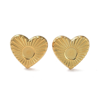 Ion Plating(IP) Rack Plating 304 Stainless Steel Stud Earring Findings, Earring Settings, Heart, Real 18K Gold Plated, 12x13mm, Pin: 0.7mm, Tray: 4mm