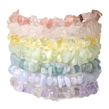 7Pcs Gemstone Stretch Bracelet Sets, Mixed Color, Inner Diameter: 2-1/8 inch(5.5cm), 7pcs/set