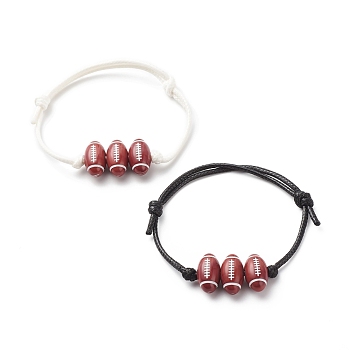 2Pcs 2 Colors Sport Theme Acrylic Beaded Bracelet, Polyester Cord Adjustable Bracelets for Men Women, Player Pattern, Inner Diameter: 1-7/8~3-1/4 inch(4.7~8.3cm), 1Pc/color