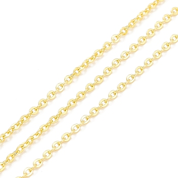 Brass Cable Chains, Long-Lasting Plated, with Spool, Cadmium Free & Lead Free, Soldered, Real 18K Gold Plated, 2x1.5x0.3mm, about 32.8 Feet(10m)/roll