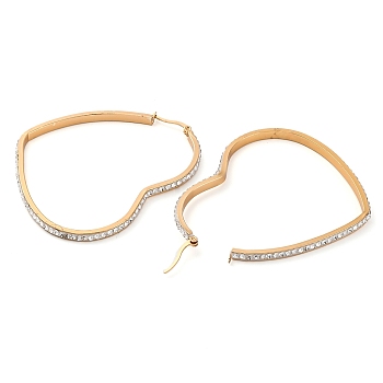 304 Stainless Steel Heart Hoop Earrings, with Polymer Clay and Rhinestone, Real 18K Gold Plated, 66x56x3.5mm, Pin: 0.8mm