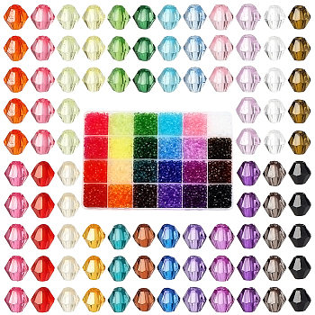 Elite 6240Pcs 24 Colors Transparent Acrylic Beads, Bicone, Mixed Color, 4x4mm, Hole: 1.5mm