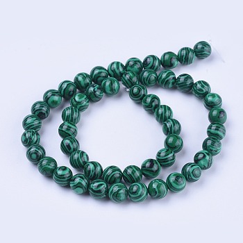 Synthetic Malachite Beads Strands, Dyed, Round, Green, 8mm, Hole: 1mm, about 46pcs/strand,  15.9 inch(40.5cm)