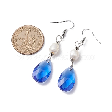 boucles d'oreilles pendantes en forme de larme de verre et de perles naturelles(EJEW-JE05725)-3