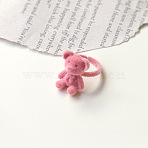Bear Adjustable Zinc Alloy Flocking Finger Rings for Women, Hot Pink, Inner Diameter: Adjustable(FS-WG501E4-04)