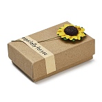 Kraft Paper Gift Boxes with Faux Sunflower Outside for Jewelry Set, Rectangle, Tan, 8.7x5.6x3cm(CON-Z011-01A-02)