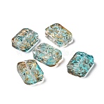 Transparent Spray Painted Glass Beads, Rectangle, Cyan, 18x13x5.5mm, Hole: 1.4mm(GLAA-I050-08I)