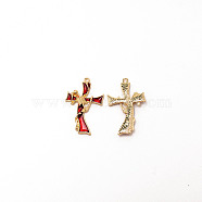 Alloy Enamel Pendants, Cross with Skull, Religion, Red, Light Gold, 37x23x3.5mm, Hole: 1.5mm(ENAM-CJC0006-17LG)