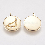 Brass Pendants, with Cubic Zirconia, Real 18K Gold Plated, Twelve Constellations, Capricorn, 13x11x2.5mm, Hole: 1mm(KK-K215-29D)