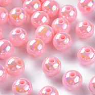 Opaque Acrylic Beads, AB Color Plated, Round, Pearl Pink, 10x9mm, Hole: 2mm, about 940pcs/500g(MACR-S370-D10mm-A01)