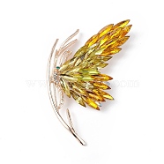Rhinestone Butterfly Brooch Pin, Light Gold Alloy Badge for Women, Topaz, 73.5x64x15mm, Pin: 0.8mm(JEWB-P016-03LG-01)