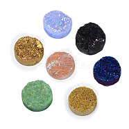 Electroplate Natural Druzy Crystal Cabochons, Flat Round, Dyed, Mixed Color, 30x8~15mm(G-L047-30mm-M)