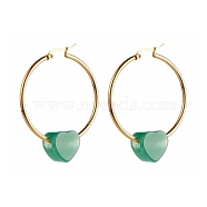 Heart Natural Green Aventurine Beads Earrings for Girl Women, 304 Stainless Steel Big Hoop Earrings, Golden, 49x39.5mm, Pin: 0.8mm(EJEW-JE04638-03)