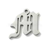 201 Stainless Steel Pendants, Stainless Steel Color, Old Initial Letters Charms, Letter M, 18.5x20x1.6mm, Hole: 1.8mm(STAS-B055-01P-M)