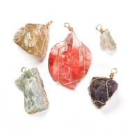 Natural Mixed Gemstone Pendants, with Real 18K Gold Plated Eco-Friendly Copper Wire, Nuggets, 30~67.5x18~42x14~21mm, Hole: 4.5~5mm(PALLOY-JF00914)