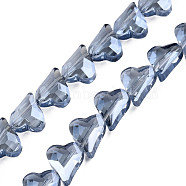 Electroplate Transparent Glass Beads Strands, Faceted, Heart, Light Steel Blue, 12x10x5mm, Hole: 1mm, about 60Pcs/strand, 24.41 inch(62cm)(EGLA-N002-44-09)