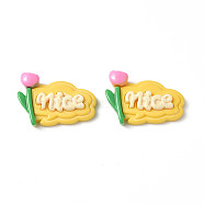 Opaque Resin Cabochons, Cartoon Style Speech Bubble Shape with Plant & Word, Tulip Pattern, 21.5x30x7mm(CRES-P023-01B)
