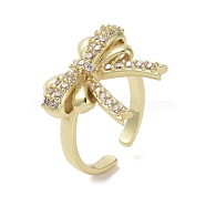 Brass Micro Pave Cubic Zirconia Open Cuff Ring, Bowknot, Real 16K Gold Plated, Inner Diameter: 17mm(RJEW-K256-58I-G)