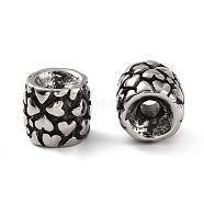 316 Surgical Stainless Steel Beads, Column with Heart, Antique Silver, 8x7.5mm, Hole: 2.5mm(STAS-K276-13B-AS)