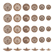 48Pcs 6 Style 1-Hole Retro Zinc Alloy Shank Buttons, Hollow, Garment Decoration, Antique Bronze, 15~28x7.5~11.5mm, Hole: 2mm, 8pcs/style(BUTT-UN0001-15)