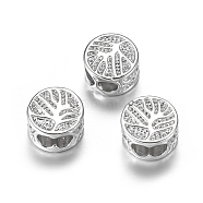 Brass Beads, Flat Round with Tree of Life, Cadmium Free & Lead Free, Platinum, 8x5mm, Hole: 3x5mm(X-ZIRC-F067-09P-RS)
