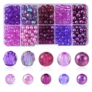 375Pcs 10 Style Round Transparent & Imitation Pearl Acrylic Beads, Mixed Color, 6~8x5~8mm, Hole: 1.5~2mm(OACR-FS0001-16)