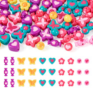 Pandahall 75Pcs 5 Style Opaque Acrylic/Resin Beads, Round/Candy/Flower/Butterfly/Heart, Mixed Color, 11.5~20x9.5~20x9~10.5mm, Hole: 3mm, 15pcs/style(DIY-TA0004-29)