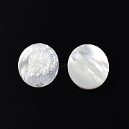 Natural White Shell Cabochons, Religion, Oval with Jesus, 18x16x2.5~3mm(SSHEL-N034-138)