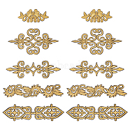 10Pcs 5 Style Ethnic Style Polyester Metallic Thread Embroidery Iron on Applique Patch, Sewing Craft Decoration, Gold, 40~80x95~200x1.5~2mm, 2pcs/style(PATC-NB0001-21)