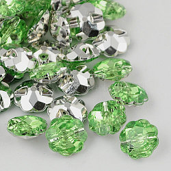 Taiwan Acrylic Rhinestone Buttons, Faceted, 1-Hole, Flower, Light Green, 13x6mm, Hole: 1mm(BUTT-F021-13mm-34)