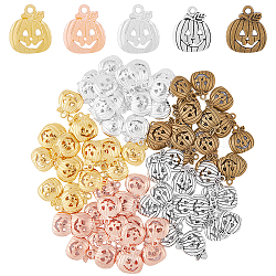 HOBBIESAY 80Pcs 5 Colors Alloy Pendants, Pumpkin Jack-O'-Lantern Charm, Mixed Color, 18x15.5x3mm, Hole: 2mm, 16pcs/color(FIND-HY0002-48)