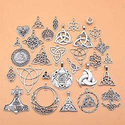 30Pcs Tibetan Style Alloy Pendants, Trinity Knot Charms, Antique Silver, 10~45x10~40mm(PW-WGCBDA4-01)