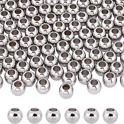 304 Stainless Steel European Beads, Large Hole Beads, Rondelle, Stainless Steel Color, 8x6mm, Hole: 4mm, 100pcs/box(STAS-DC0001-84)