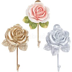 Nbeads 3Pcs 3 Colors Resin Rose Hook Hangers, with Iron Hook, for Hanging Coats, Towel, Mixed Color, 109x62x35mm, Hole: 3~7.5mm, 1pc/color(AJEW-NB0003-71)