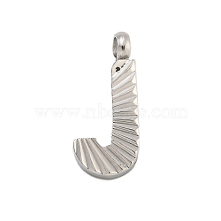 304 Stainless Steel Charms, Handmade Engrave Figure, Full Polished, Stainless Steel Color, Letter J, 13.5x6x2mm, Hole: 1.8mm(STAS-G345-01P-J)