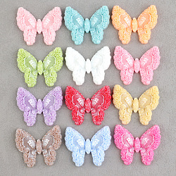 Opaque Resin Decoden Cabochons, Rose Butterfly, Mixed Color, 31.5x38.5x6.5mm(RESI-Q230-05B)