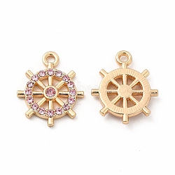 Rack Plating Eco-friendly Alloy Rhinestone Pendants, Helm Charm, Golden, Light Rose, 17.5x14.5x2.5mm, Hole: 1.6mm(FIND-A025-01G-02)