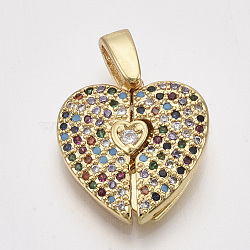 Brass Micro Pave Cubic Zirconia Pendants, Heart, Colorful, Golden, 16x15.5x4mm, Hole: 4x3mm(ZIRC-S061-131)