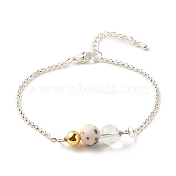 Natural Gemstone Links Bracelets, with 304 Stainless Steel Findings & Brass Extender, 18x0.2cm(BJEW-JB07793-02)